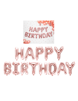FB6M-019R BALON FOLIJSKI HAPPY BIRTHDAY 340x35 cm, RUŽIČASTO ZLATO